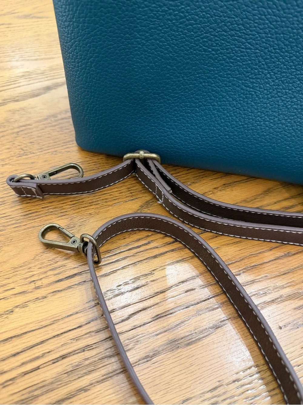 Chala Teal and Brown Leather Top-Handle Bag and Peacock Charm Purse
